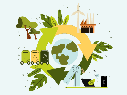 Schéma représentant les étapes du cycle de vie d’un produit depuis la collecte des matières premières jusqu’à la valorisation en fin de vie.