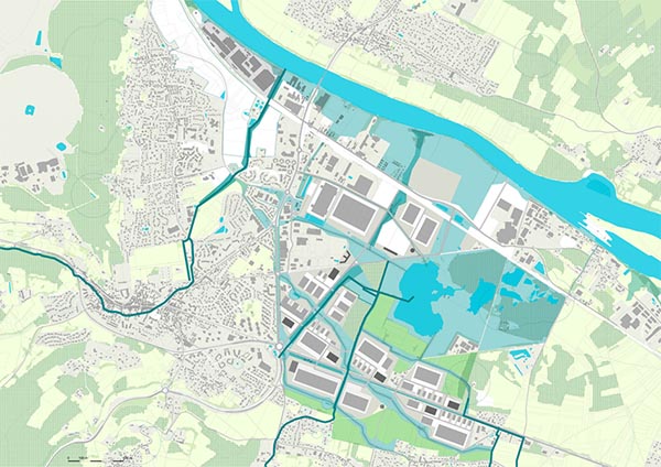 Esquisse de la zone logistique trimodale en zone inondable